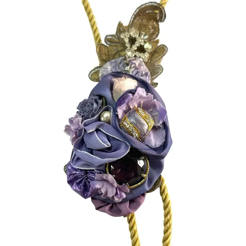 Ornate Purple Gold Jeweled Floral Curtain Tieback Tassel 19” Single